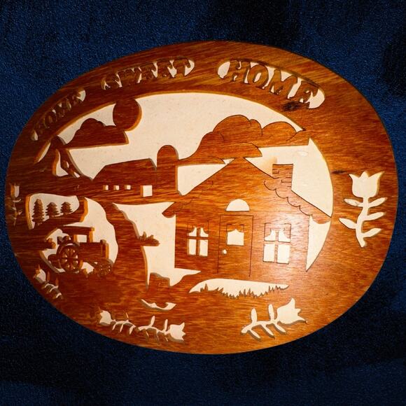 Handmade 1997 Scroll Saw “Home Sweet Home” Wood Plaque | Rustic Farmhouse Art - Picture 3 of 9
